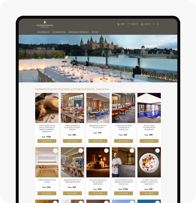 A white-label shop for a hotel group on a laptop, showing its own branding and currency